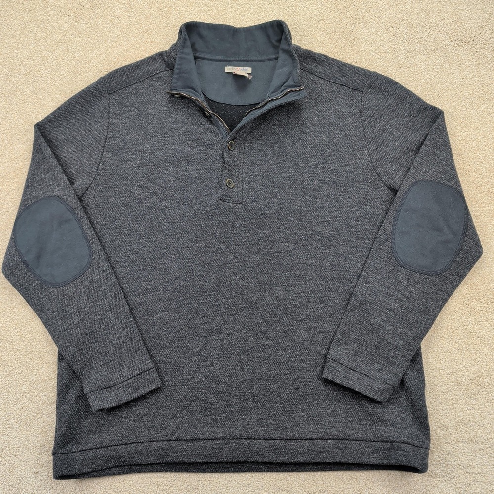 Carbon2cobalt Sweater Mens Large Gray 1/4 Zip Mock Neck Elbow‎ Patch Pullover